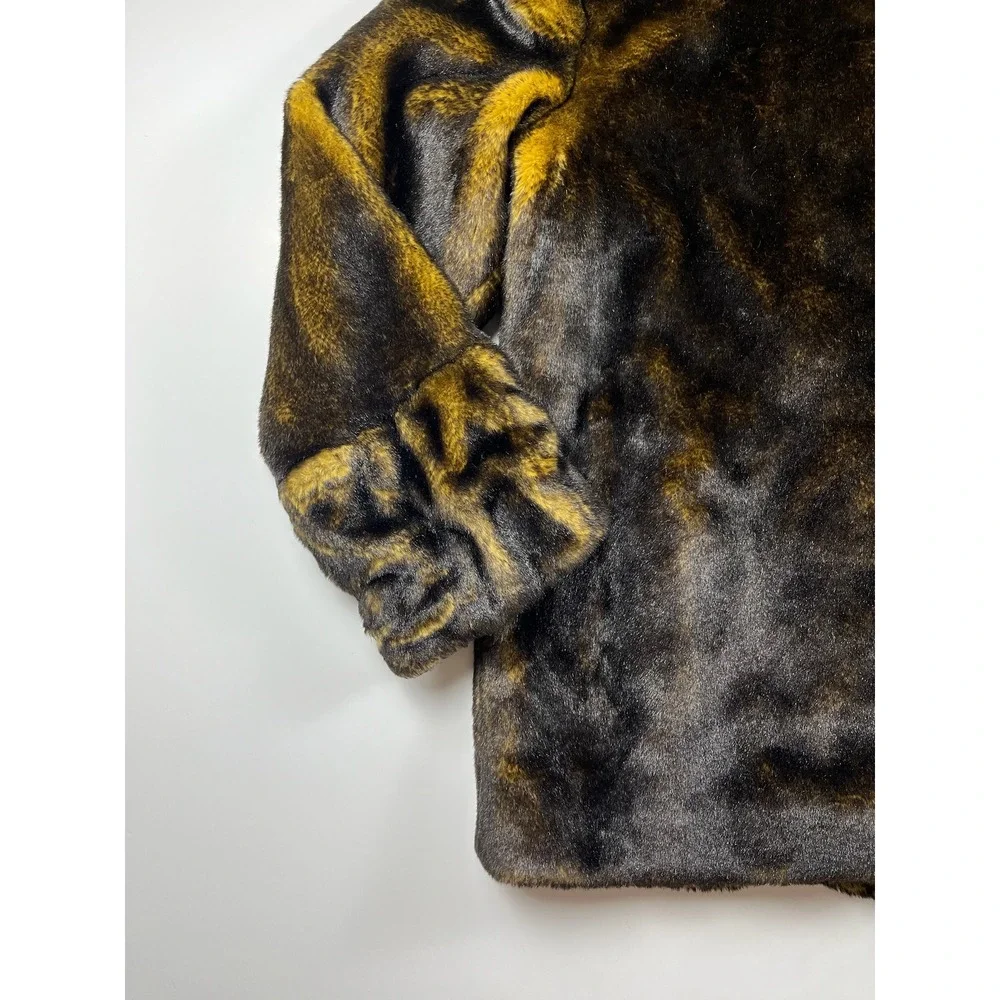 Dennis Basso Faux Fur Jacket Brown Gold Heavy Warm Luxurious Thick Large - Picture 9 of 12